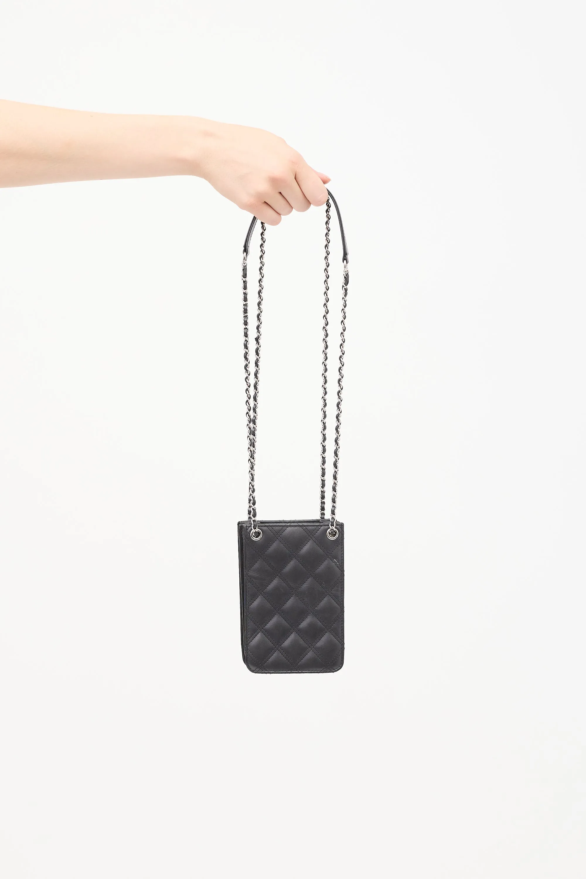 2014 Black Quilted Leather Phone Holder Crossbody Bag