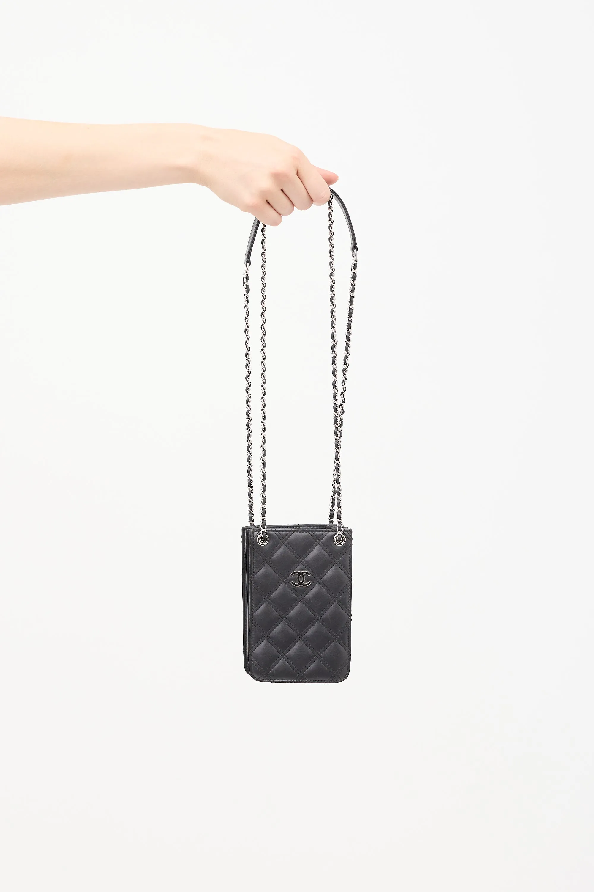 2014 Black Quilted Leather Phone Holder Crossbody Bag