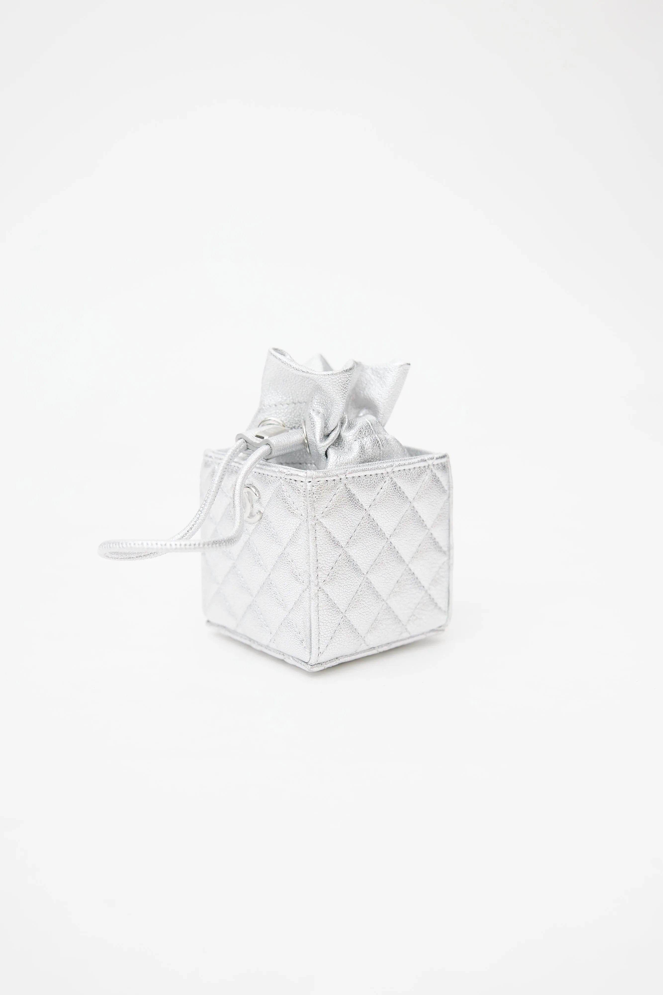 2021 Silver Quilted Coin Mini Crossbody Bag