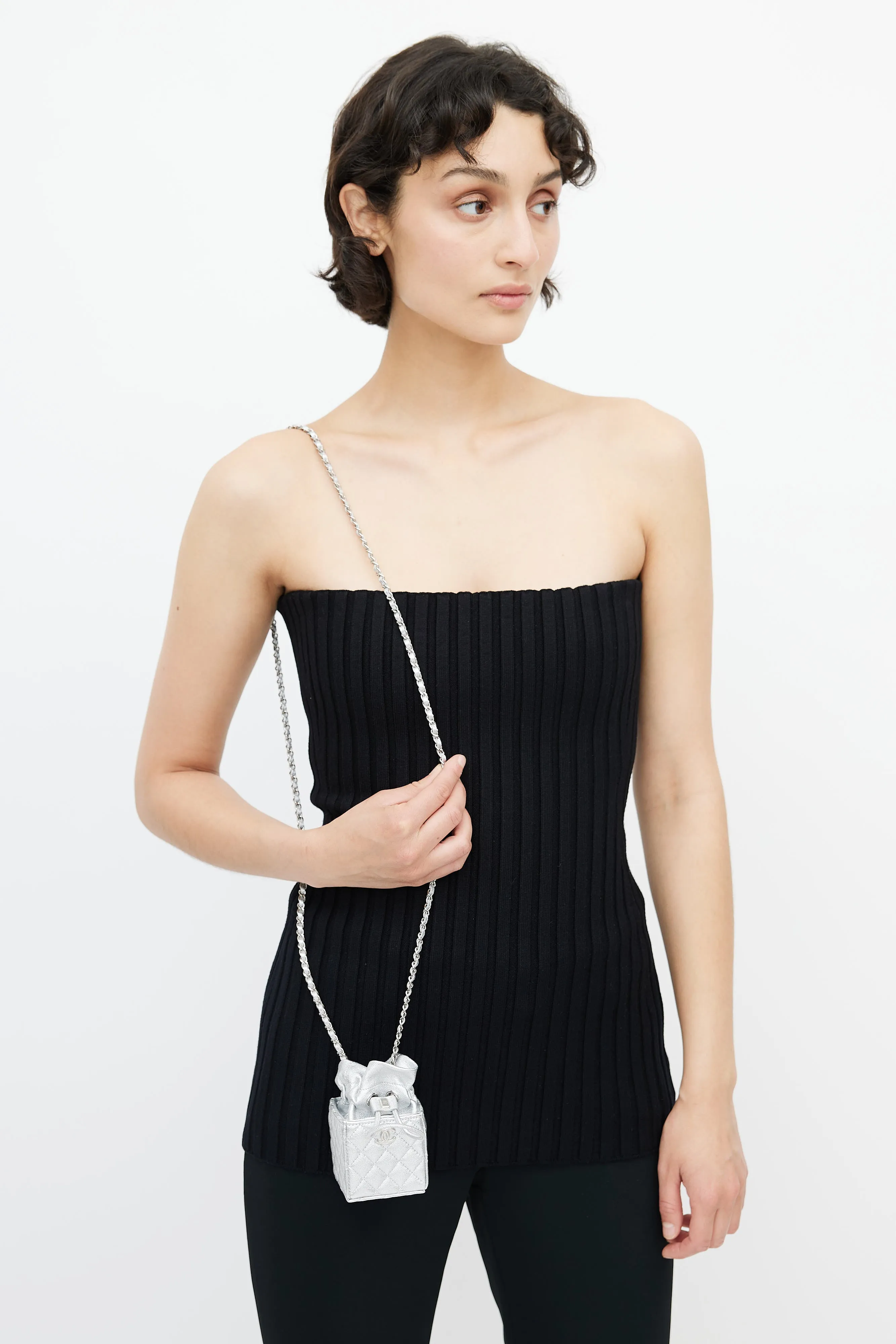 2021 Silver Quilted Coin Mini Crossbody Bag
