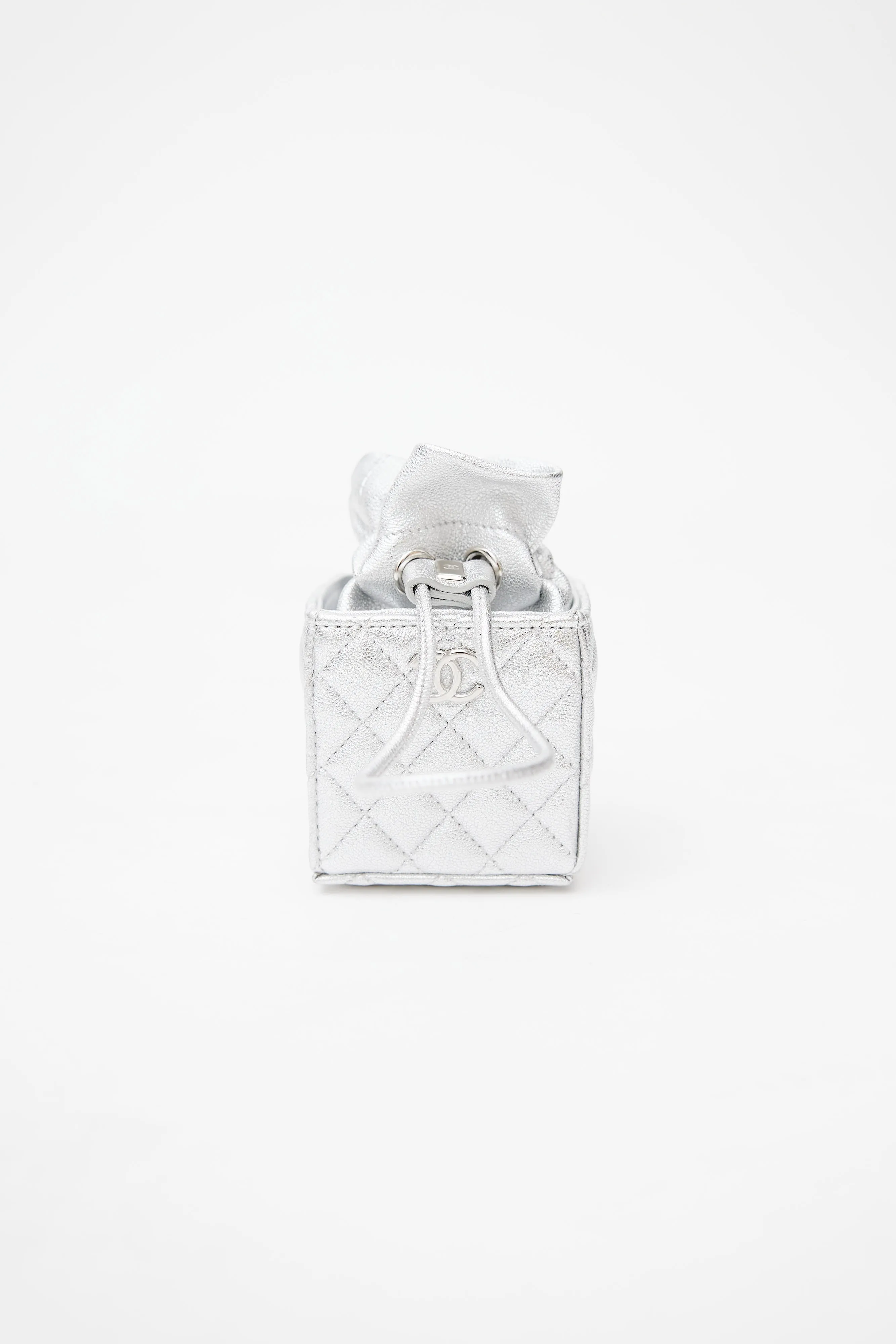 2021 Silver Quilted Coin Mini Crossbody Bag