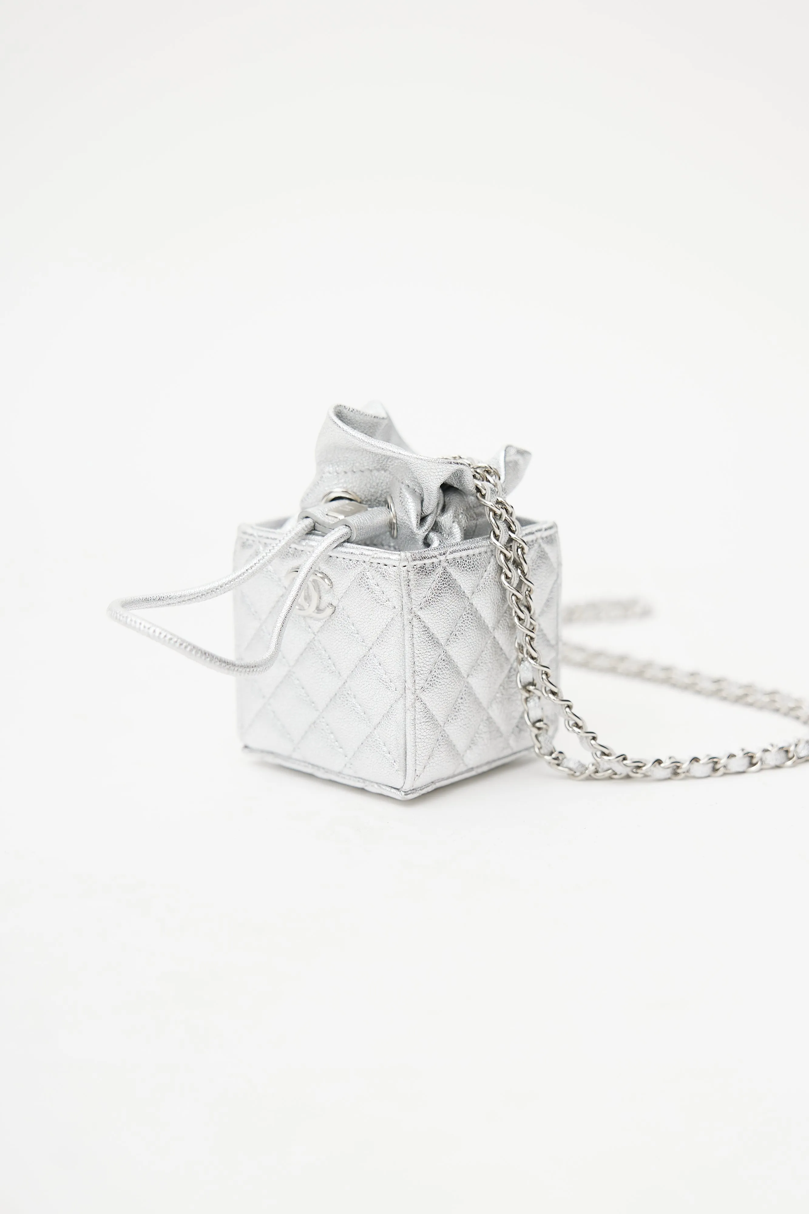 2021 Silver Quilted Coin Mini Crossbody Bag