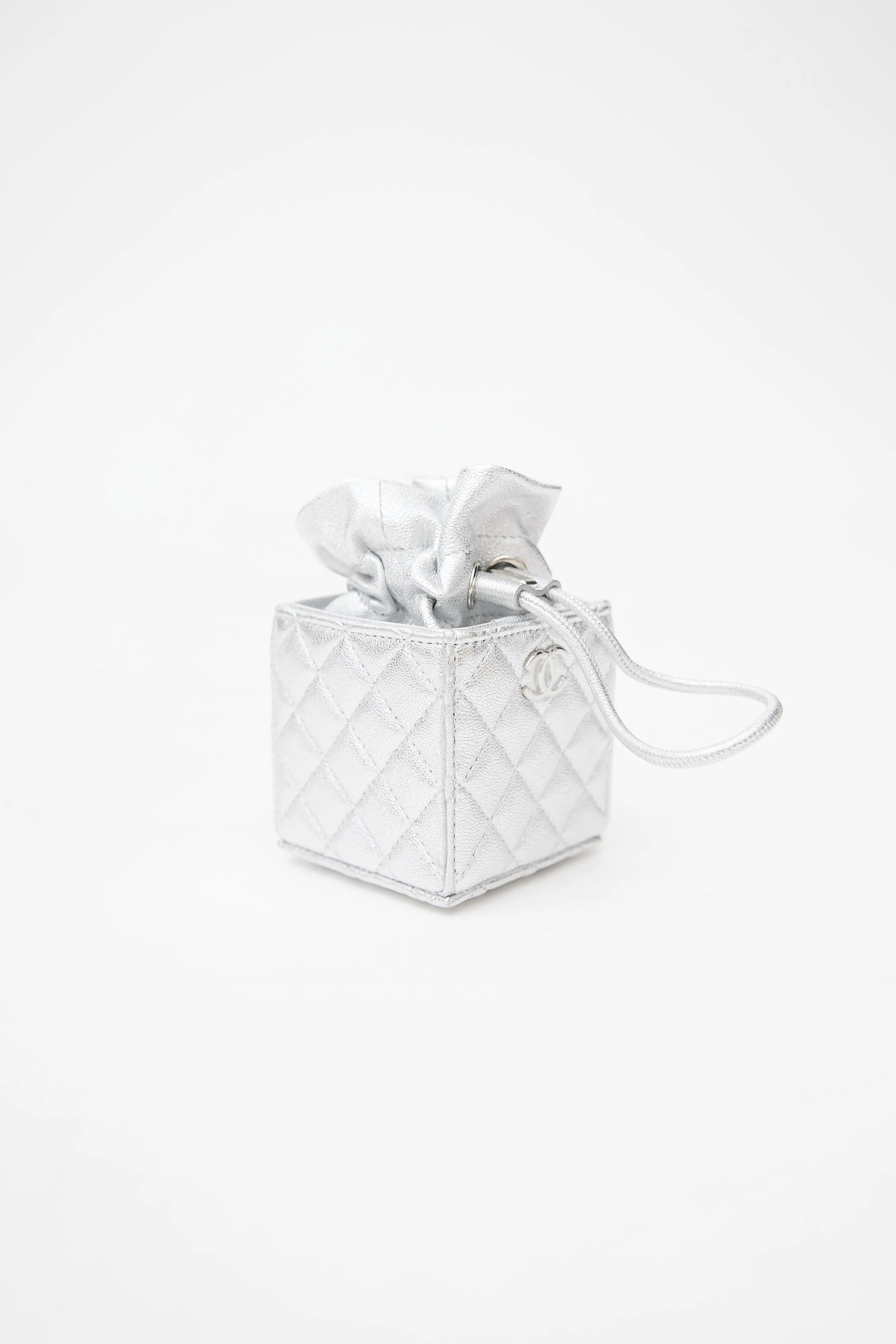 2021 Silver Quilted Coin Mini Crossbody Bag