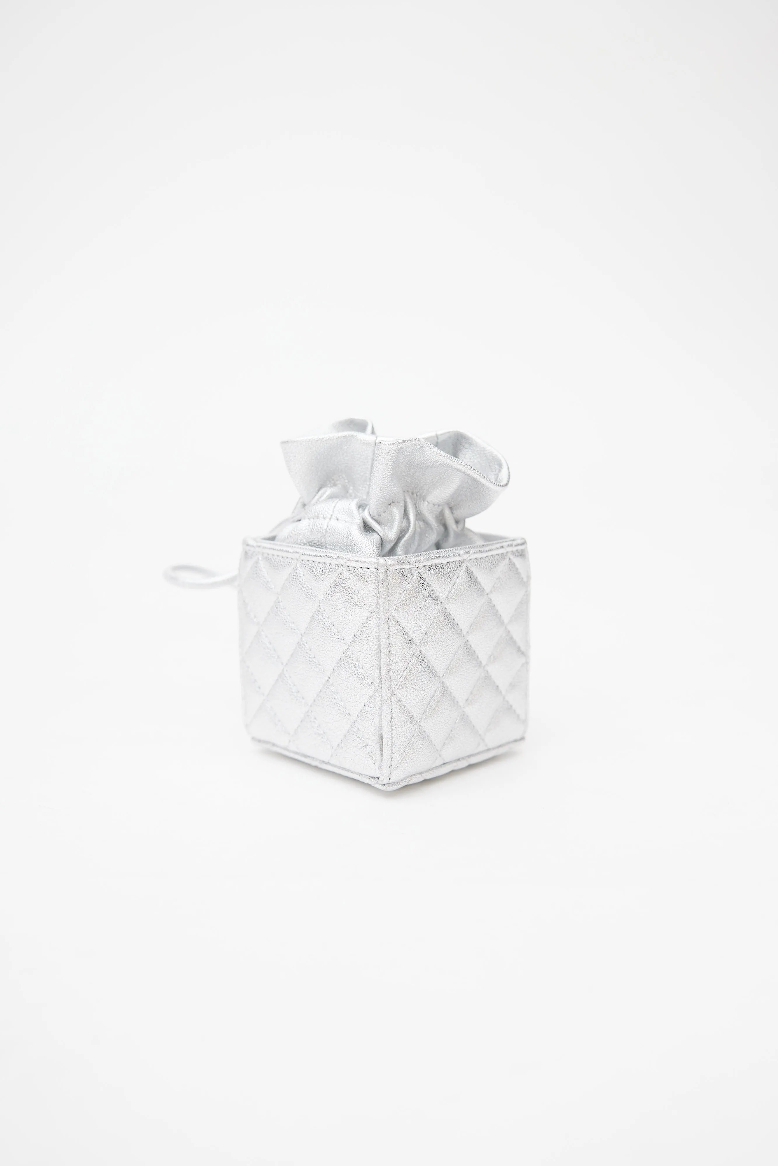 2021 Silver Quilted Coin Mini Crossbody Bag