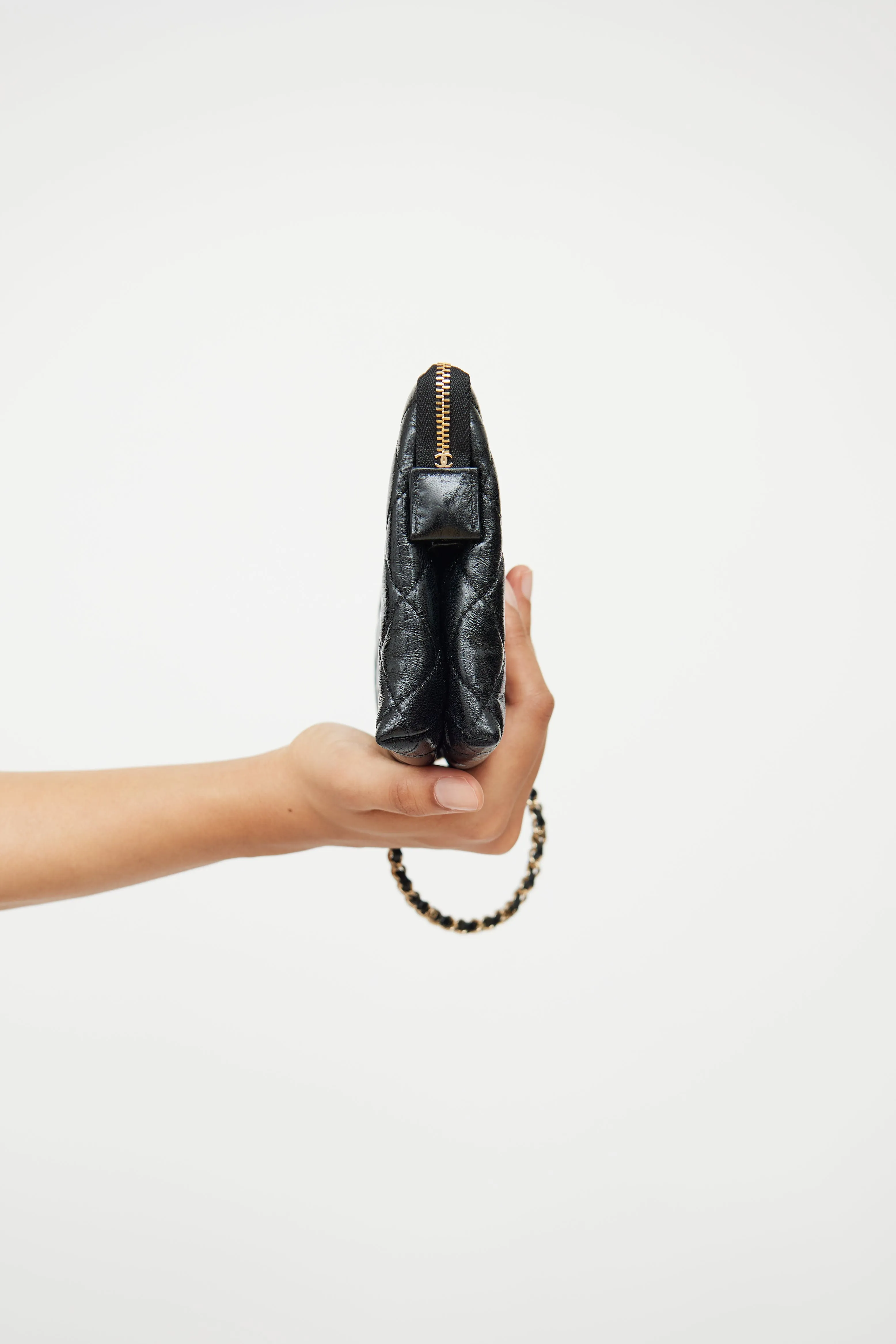 2023 Black Glossy Calfskin Quilted Clutch