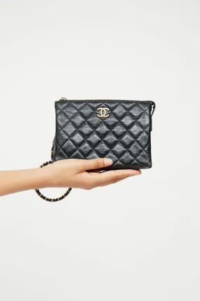 2023 Black Glossy Calfskin Quilted Clutch