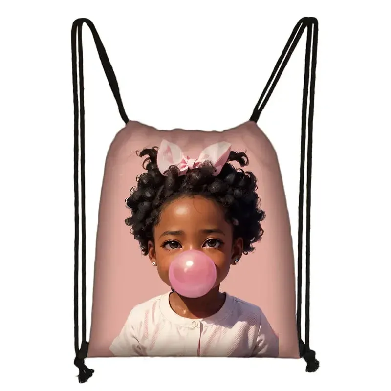 African Women Print Backpack Cartoon Afro Girls Drawstring Bag