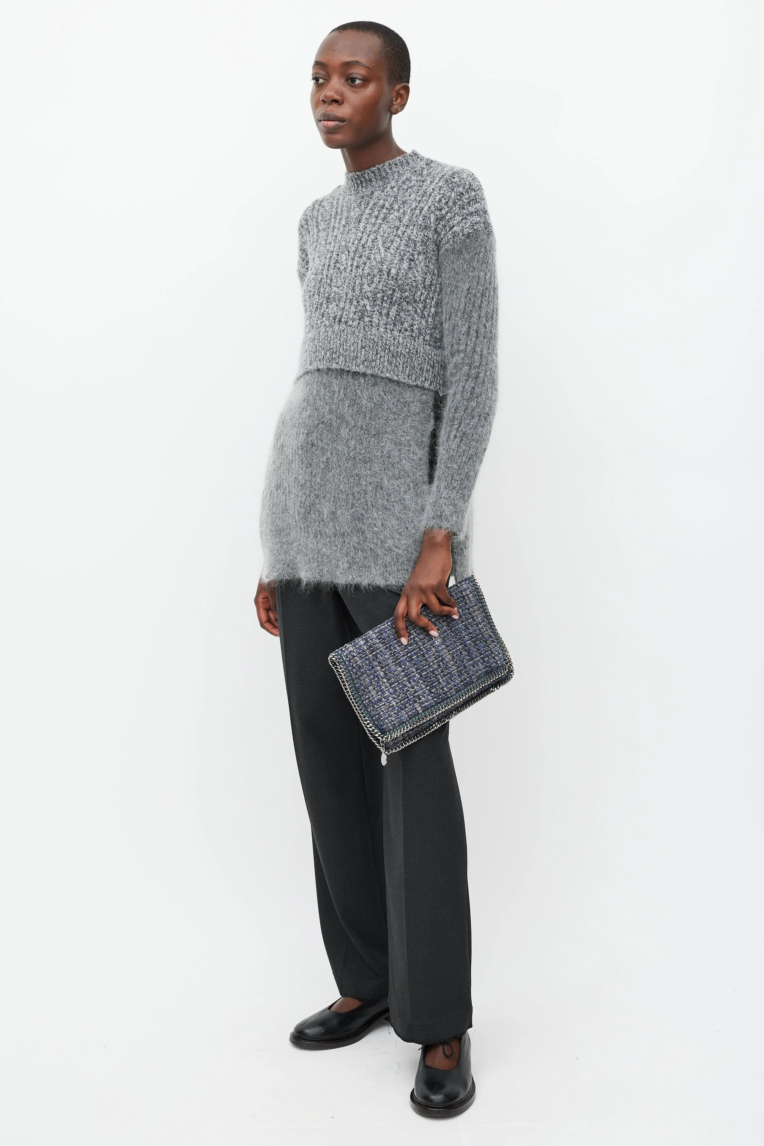 Blue & Silver Falabella Woven Fold Over Clutch