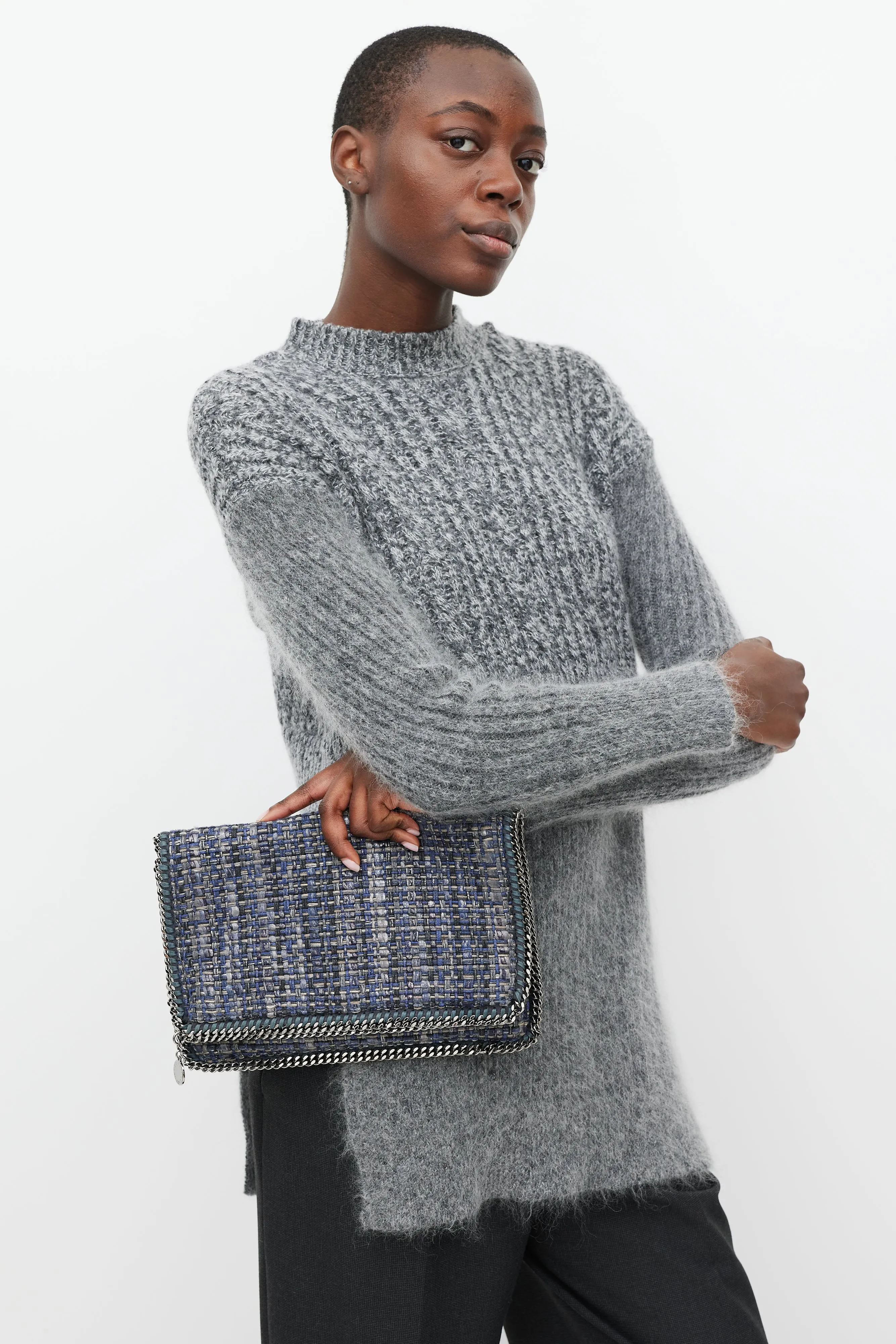 Blue & Silver Falabella Woven Fold Over Clutch