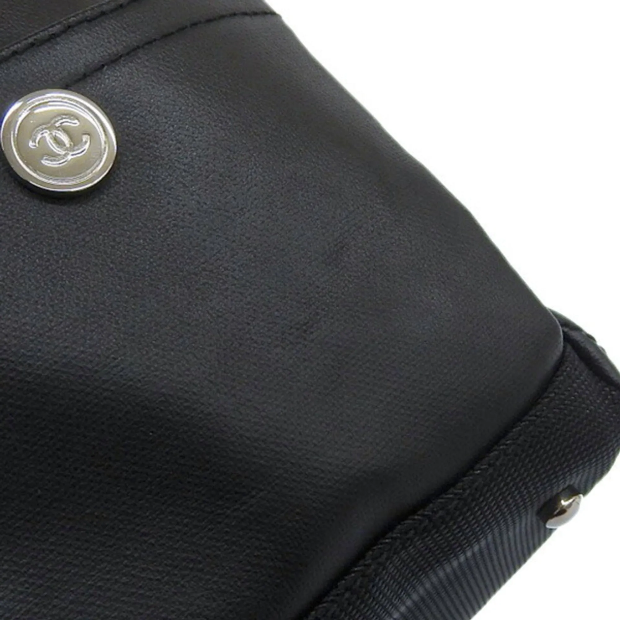 CHANEL Coated Canvas Leather Paris Biarritz Coco Mark One Shoulder Bag A34205 Black Ladies