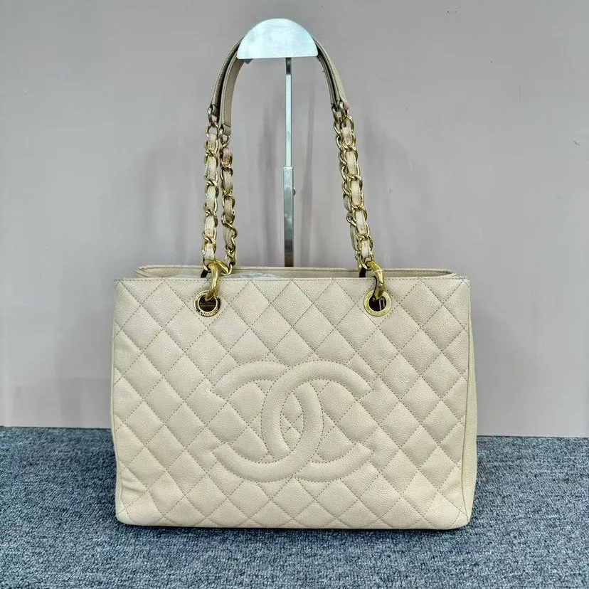 Chanel GST Beige Quilted Leather Tote Bag Large