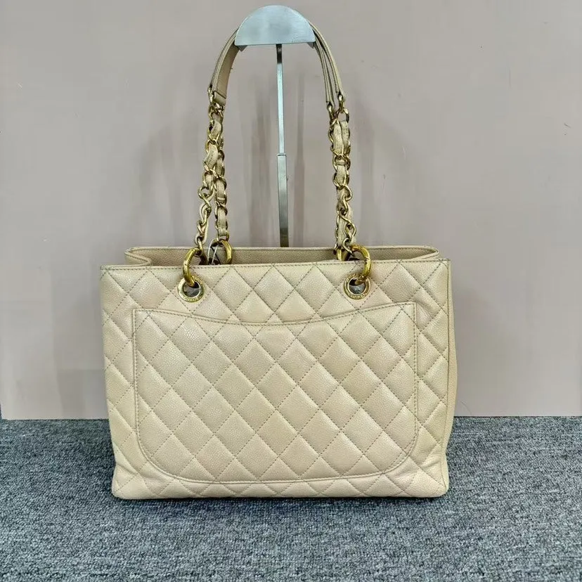 Chanel GST Beige Quilted Leather Tote Bag Large
