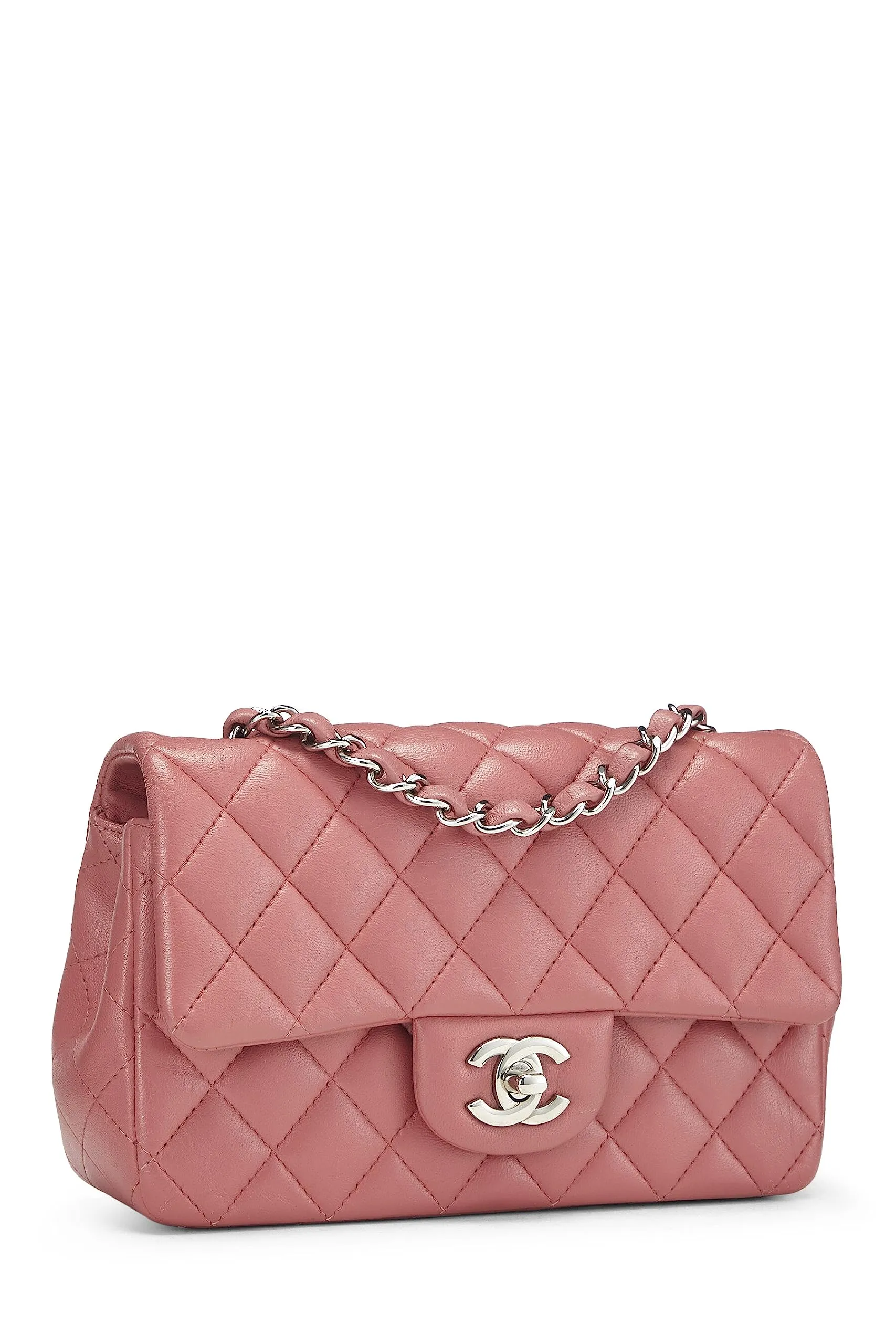 Chanel,  Pink Quilted Lambskin Rectangular Flap Mini, Pink
