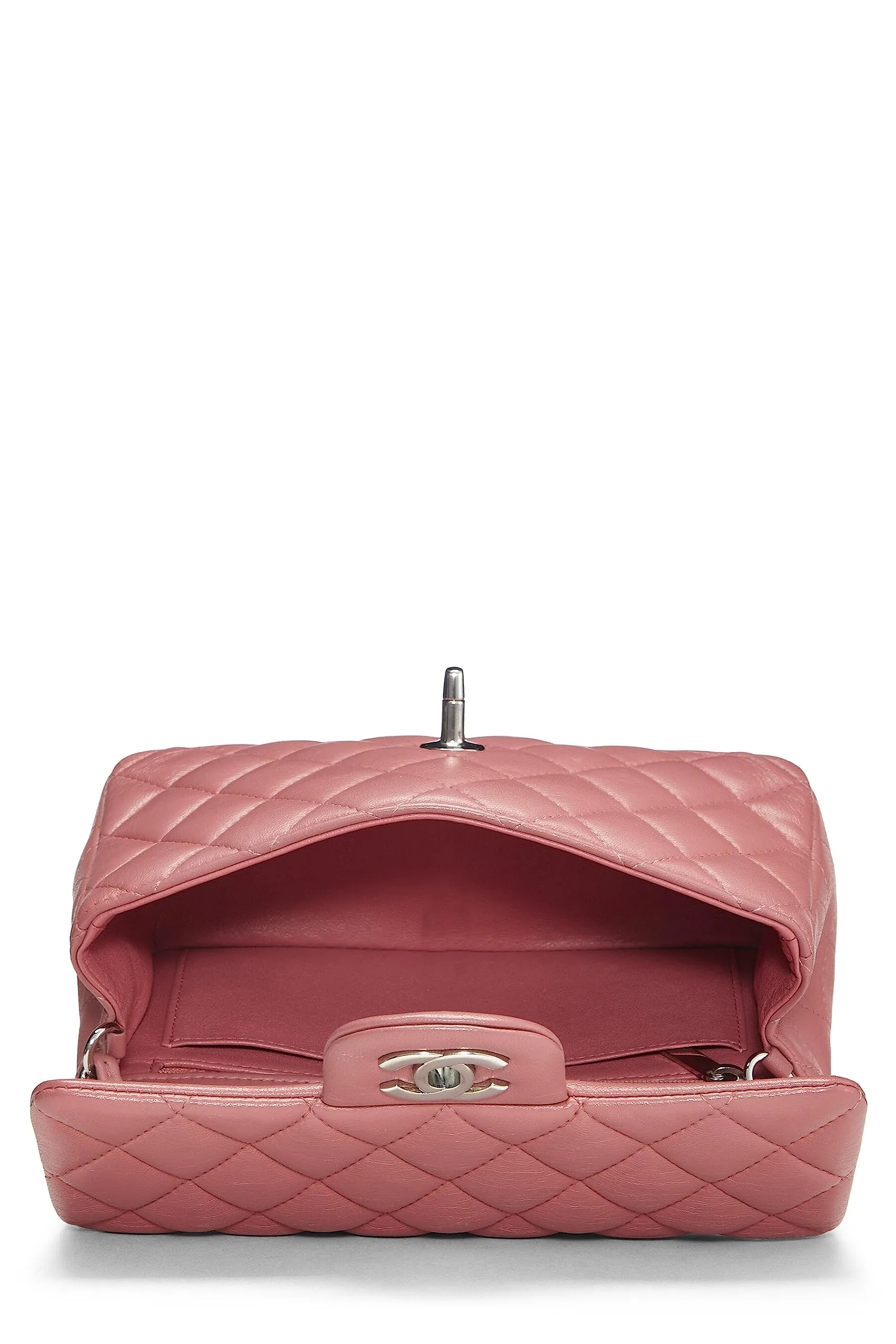 Chanel,  Pink Quilted Lambskin Rectangular Flap Mini, Pink