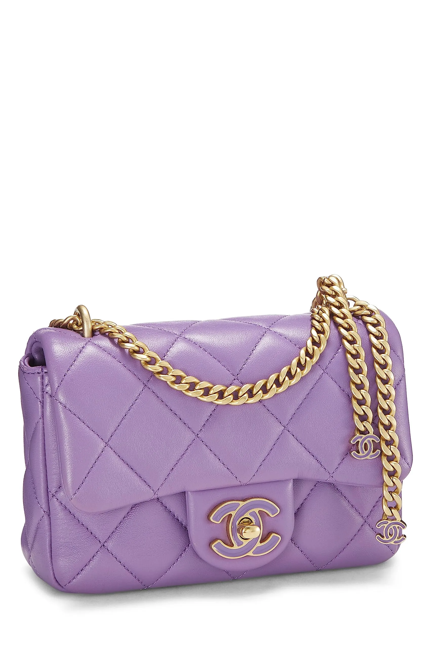 Chanel,  Purple Lambskin Pending CC Square Flap Mini, Purple