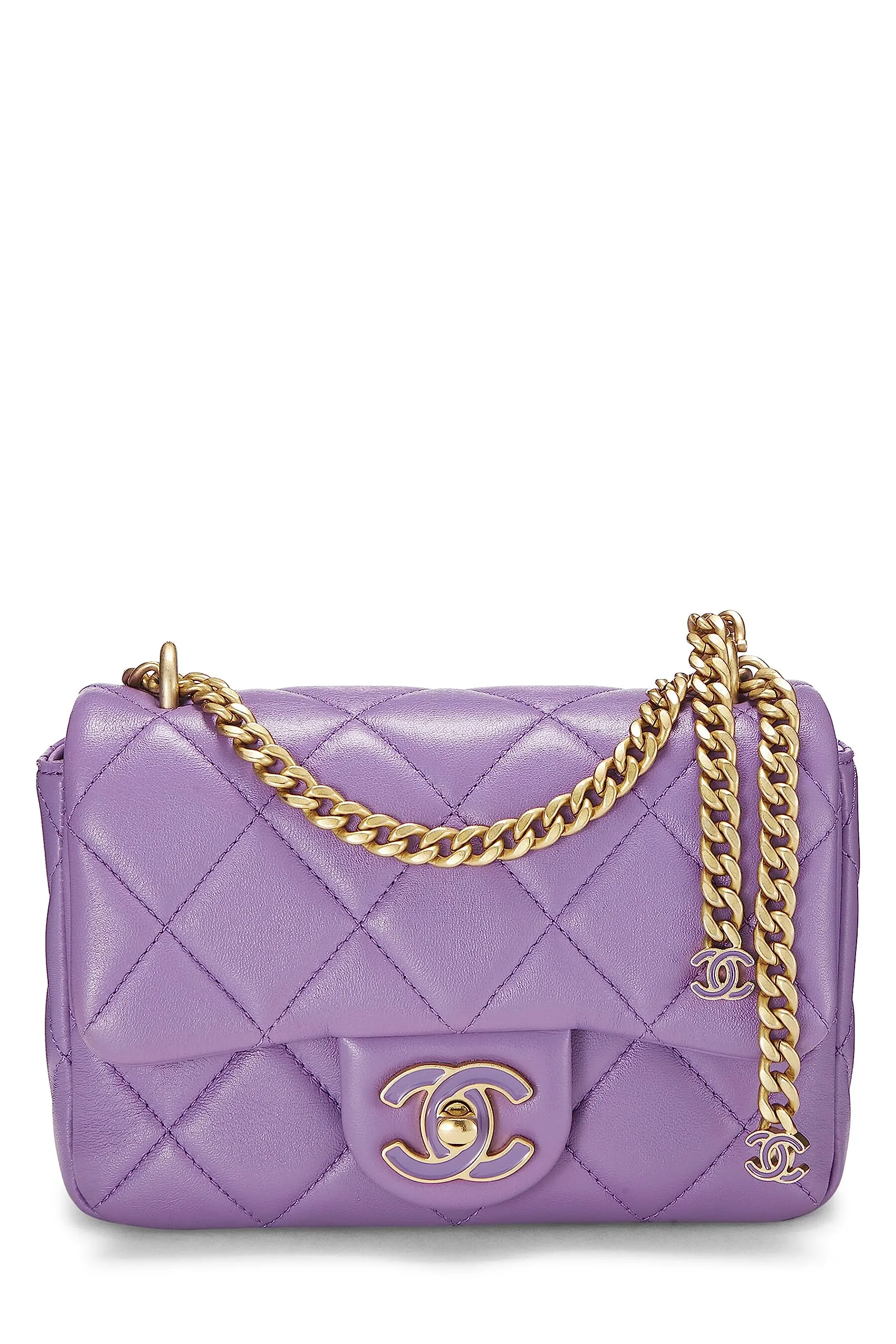 Chanel,  Purple Lambskin Pending CC Square Flap Mini, Purple