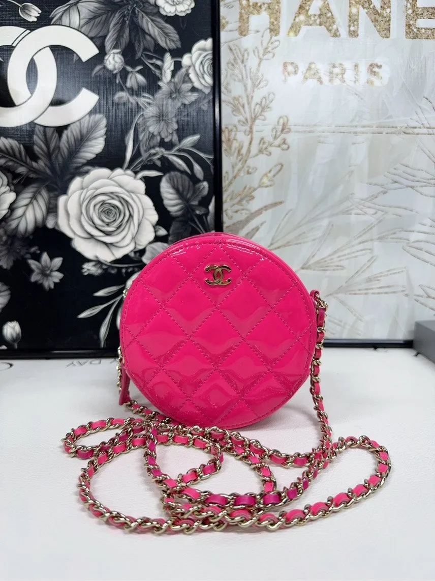 Chanel Round Pink Quilted Patent Leather Crossbody Bag