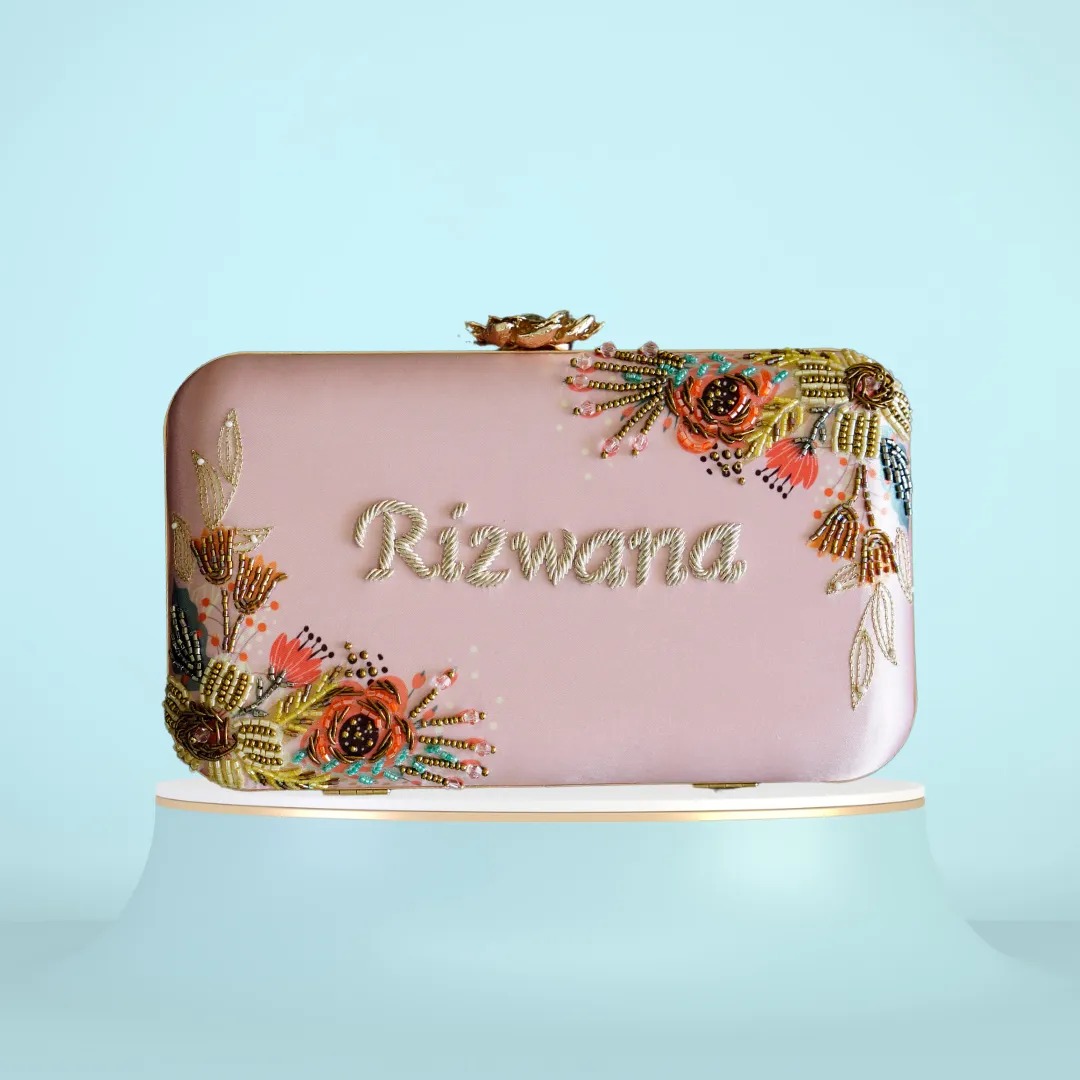 Customized Embroidery Pink Name Party Highlight Clutch