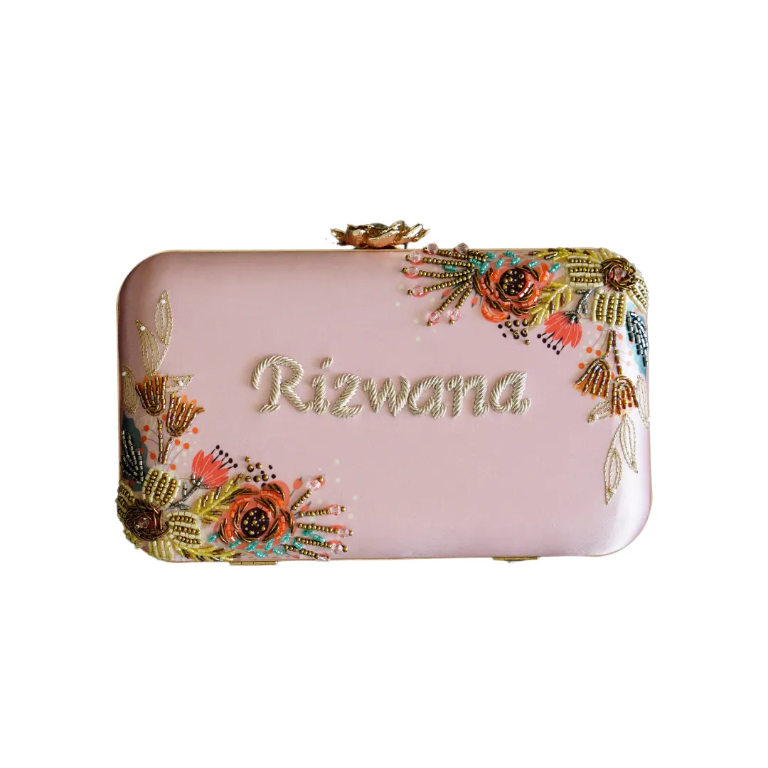 Customized Embroidery Pink Name Party Highlight Clutch