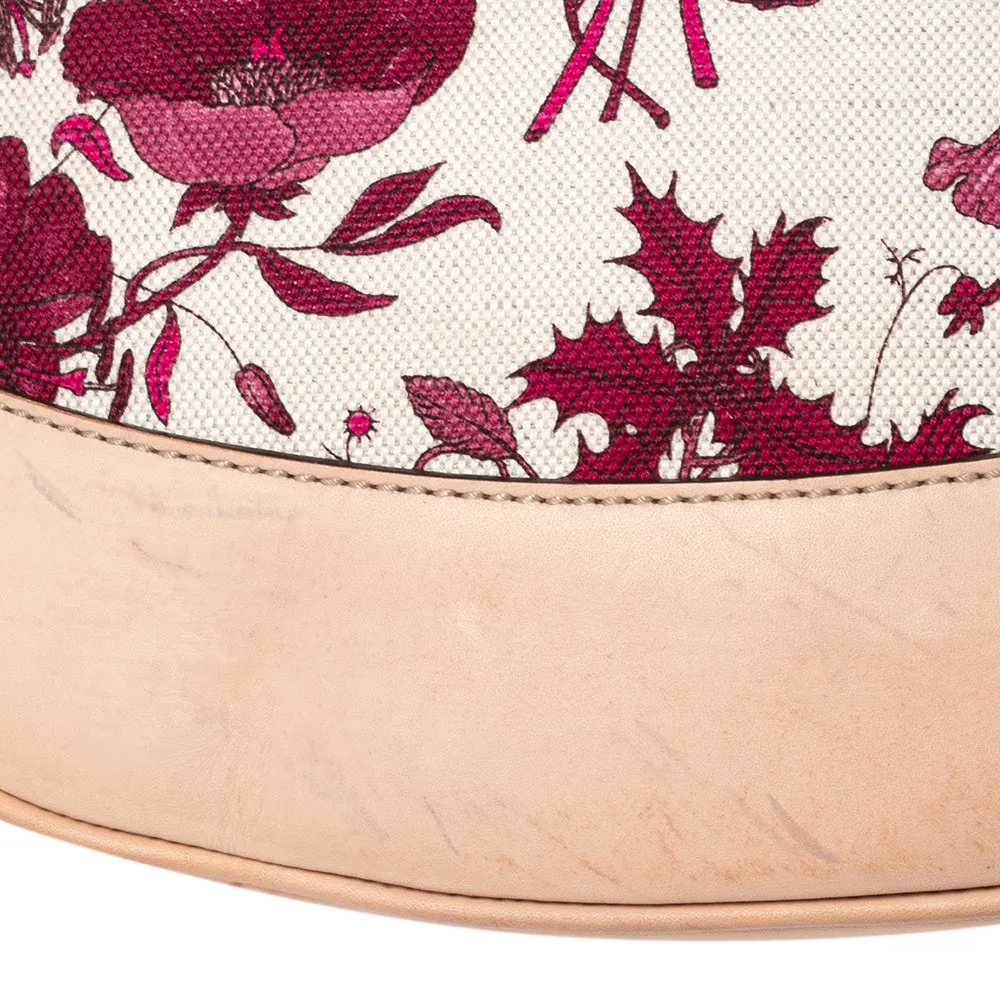 Gucci White/Pink Floral Canvas and Leather Peggy Bamboo Handle Hobo