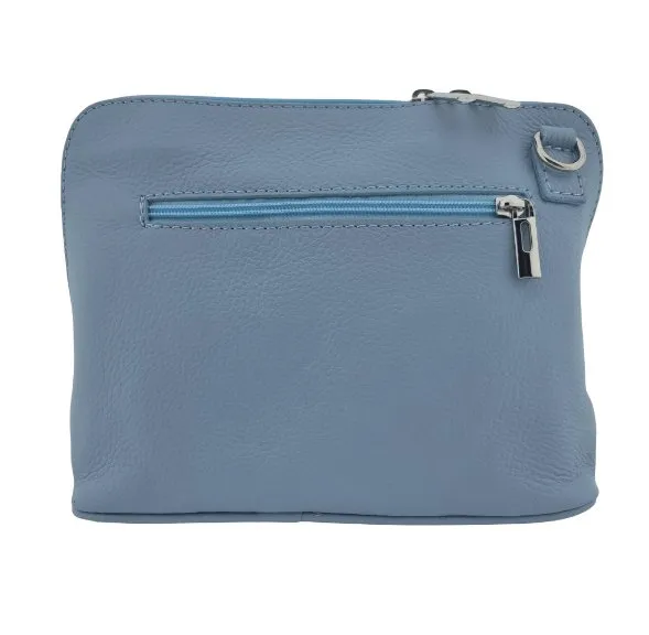 Italian Designer Leather Crossbody with Side Buckles Dusty Blue