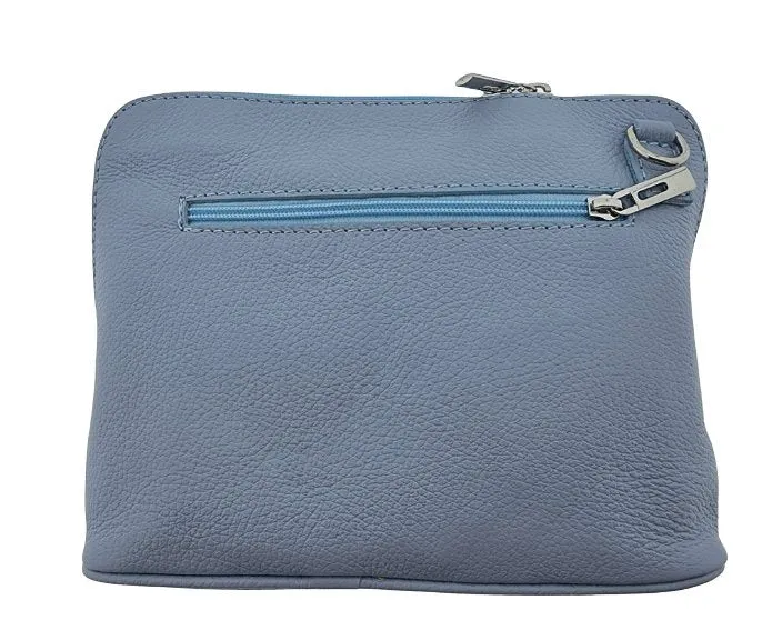 Italian Designer Leather Crossbody with Side Buckles Dusty Blue