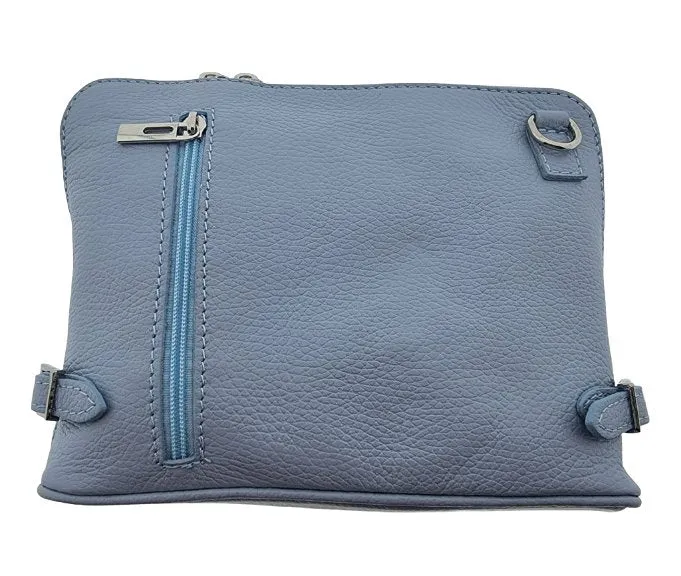 Italian Designer Leather Crossbody with Side Buckles Dusty Blue