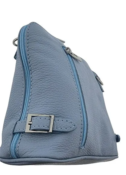Italian Designer Leather Crossbody with Side Buckles Dusty Blue