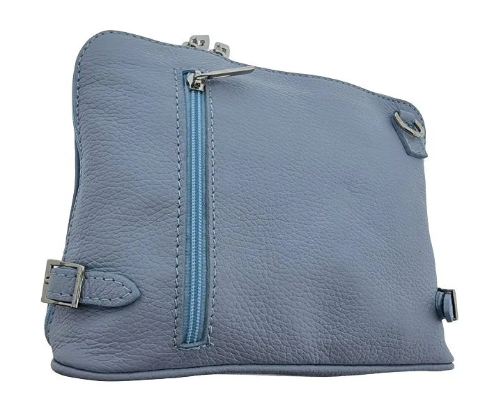 Italian Designer Leather Crossbody with Side Buckles Dusty Blue