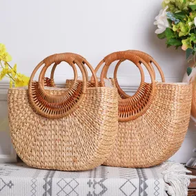 Lovevook woven straw bags summer beach bags for ladies rattan bags for travel luxury handbag women bag designer Bohemia moon bag