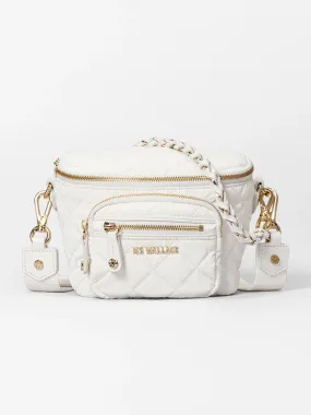 MZ Wallace Micro Crosby Crossbody Sling in Chalk Liquid Oxford