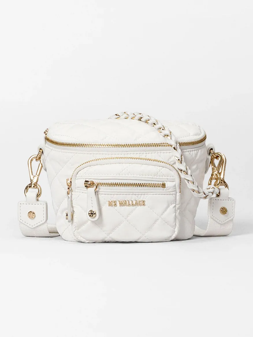 MZ Wallace Micro Crosby Crossbody Sling in Chalk Liquid Oxford