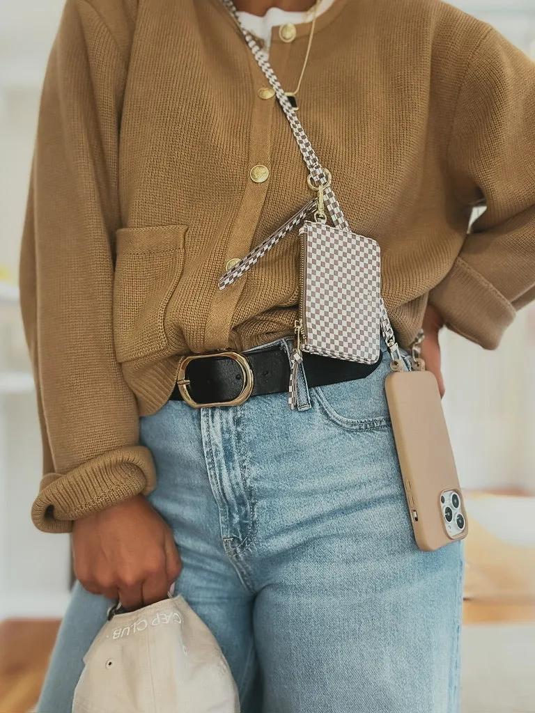 Single Tan Checkered Phone Strap - Final Sale