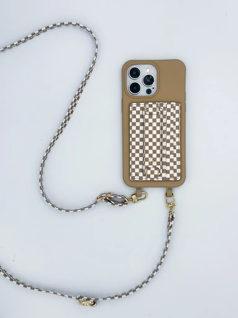 Single Tan Checkered Phone Strap - Final Sale