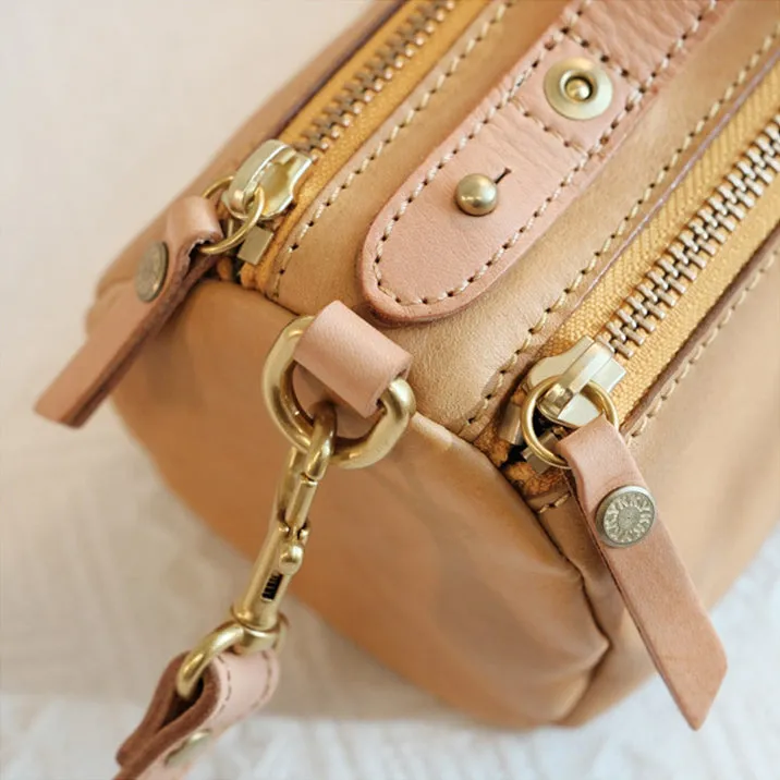 Small Ladies Barrel Bag Leather Over The Shoulder Bag Leather Crossbody Purse