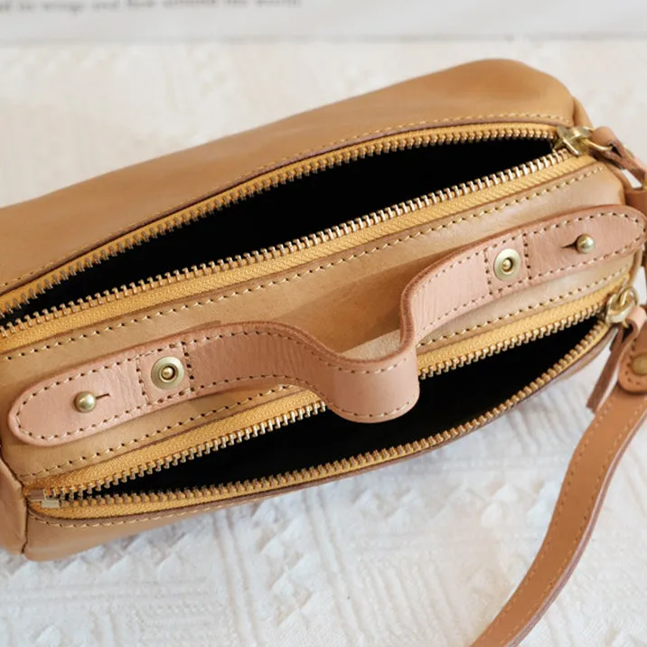 Small Ladies Barrel Bag Leather Over The Shoulder Bag Leather Crossbody Purse