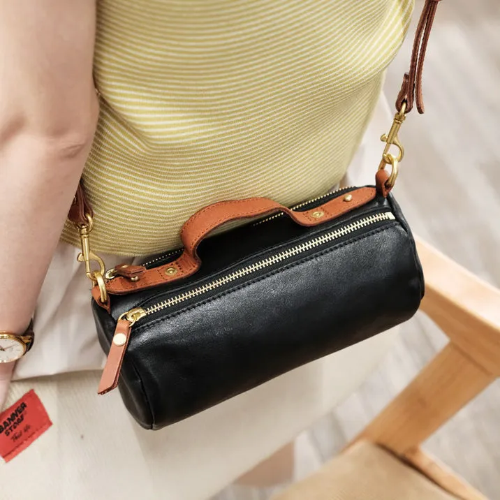 Small Ladies Barrel Bag Leather Over The Shoulder Bag Leather Crossbody Purse