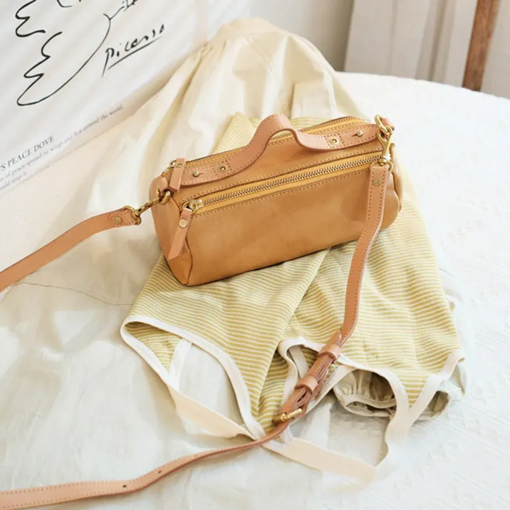 Small Ladies Barrel Bag Leather Over The Shoulder Bag Leather Crossbody Purse