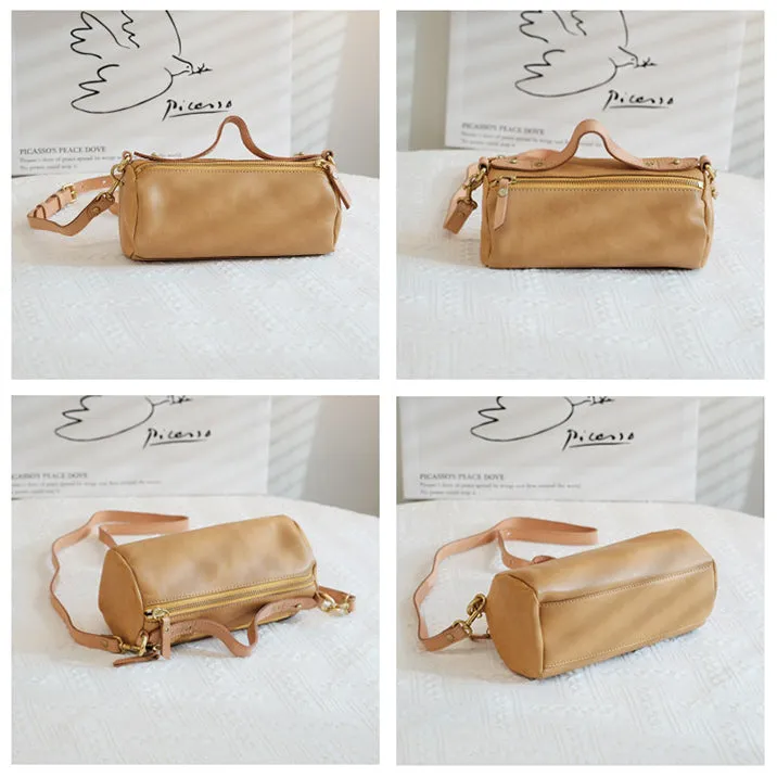 Small Ladies Barrel Bag Leather Over The Shoulder Bag Leather Crossbody Purse