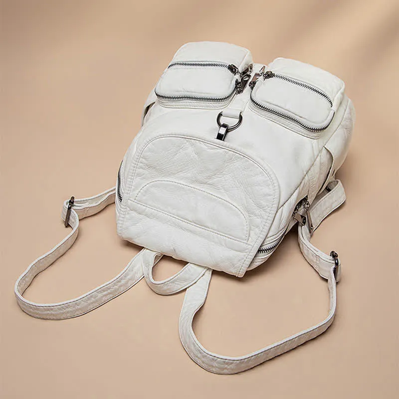 Soft Leather Travel Backpack Small Waterproof Casual Daypack Backpacks for Women