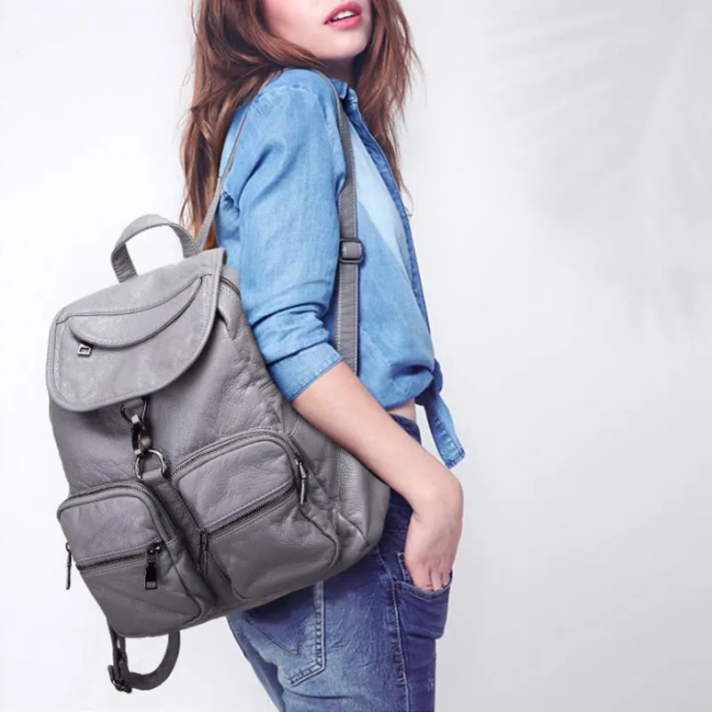 Soft Leather Travel Backpack Small Waterproof Casual Daypack Backpacks for Women