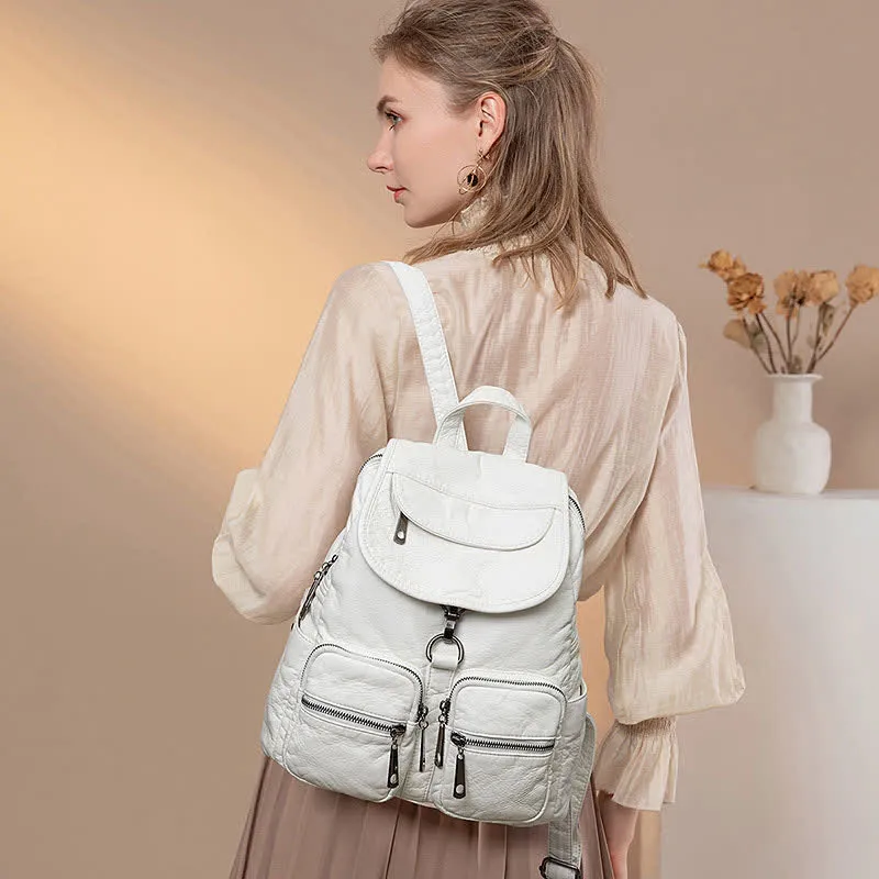 Soft Leather Travel Backpack Small Waterproof Casual Daypack Backpacks for Women
