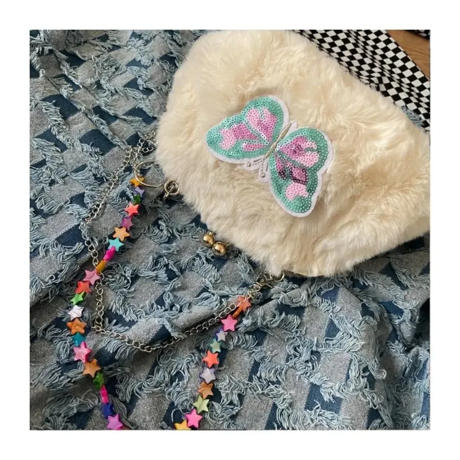 UAKISS  -  Butterfly Y2k Purses Women Harajuku Plush Chic Star Chain Casual Crossbody Bags Ladies Vintage Wallet Messenger Bag