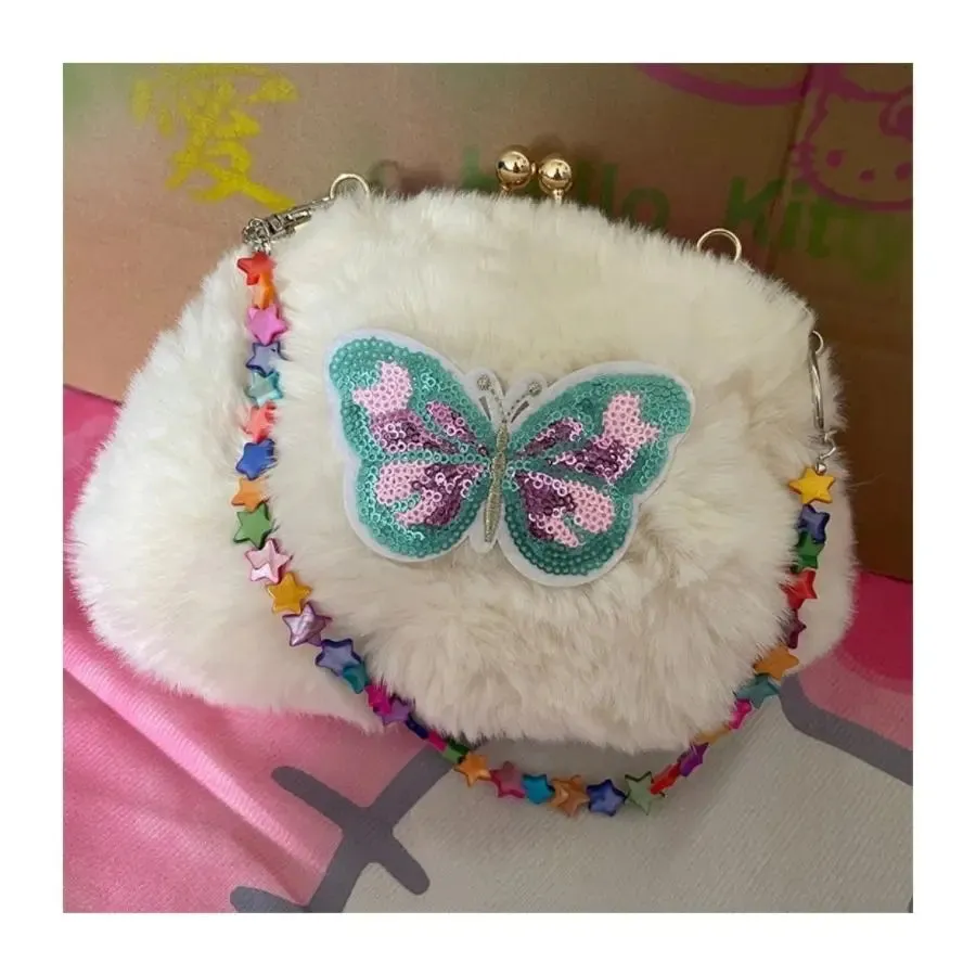 UAKISS  -  Butterfly Y2k Purses Women Harajuku Plush Chic Star Chain Casual Crossbody Bags Ladies Vintage Wallet Messenger Bag