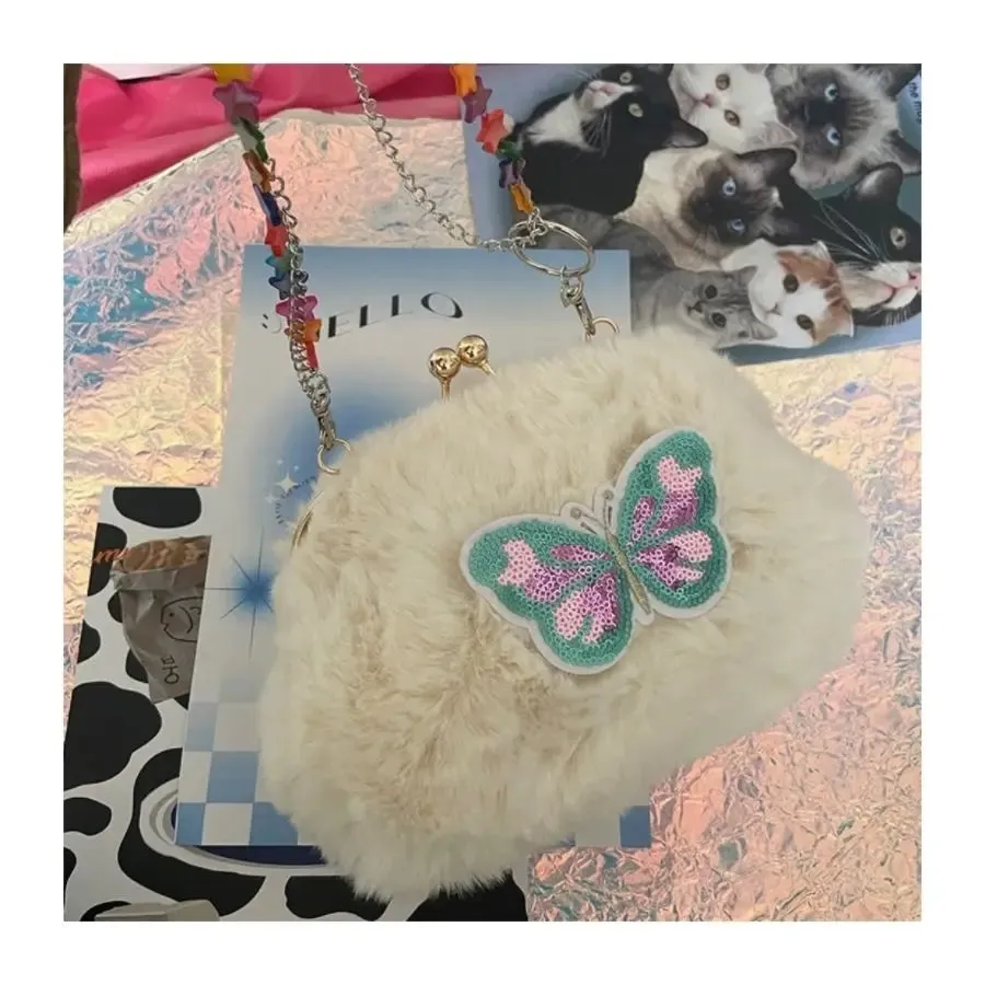 UAKISS  -  Butterfly Y2k Purses Women Harajuku Plush Chic Star Chain Casual Crossbody Bags Ladies Vintage Wallet Messenger Bag