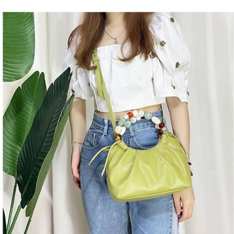 UAKISS  -  Elegant White Hand Bag Purses Women Vintage Leather Beading Messenger Bag Female Harajuku Casual Crossbody Bags Purse