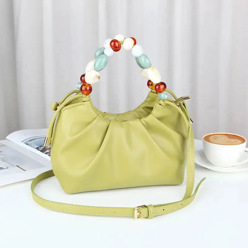 UAKISS  -  Elegant White Hand Bag Purses Women Vintage Leather Beading Messenger Bag Female Harajuku Casual Crossbody Bags Purse