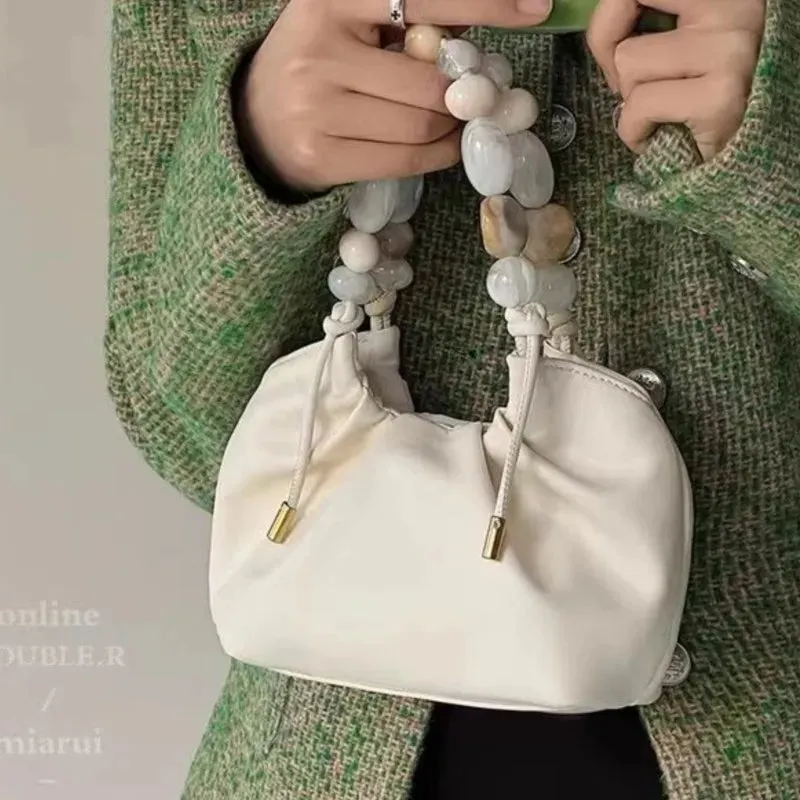 UAKISS  -  Elegant White Hand Bag Purses Women Vintage Leather Beading Messenger Bag Female Harajuku Casual Crossbody Bags Purse