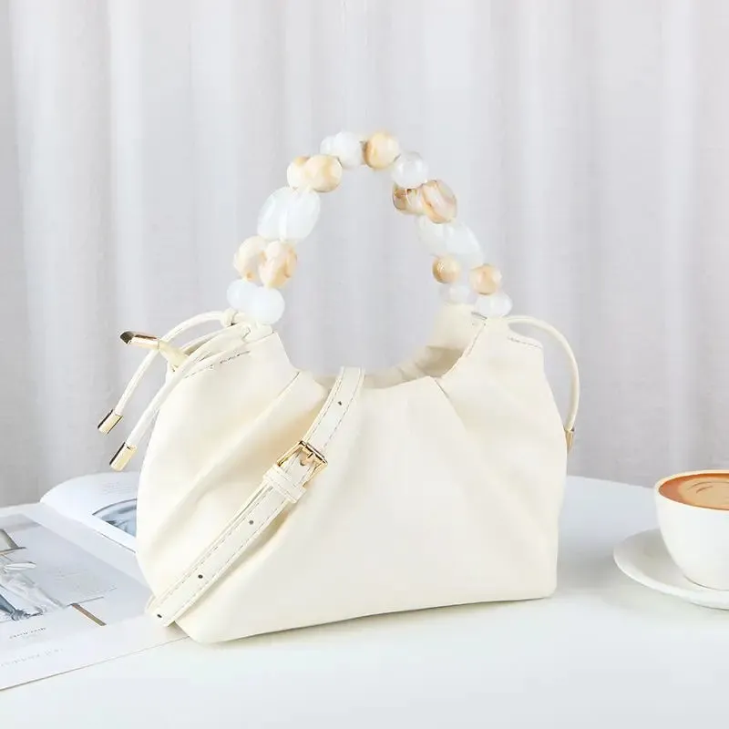 UAKISS  -  Elegant White Hand Bag Purses Women Vintage Leather Beading Messenger Bag Female Harajuku Casual Crossbody Bags Purse