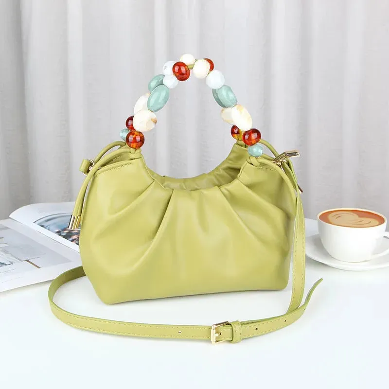 UAKISS  -  Elegant White Hand Bag Purses Women Vintage Leather Beading Messenger Bag Female Harajuku Casual Crossbody Bags Purse
